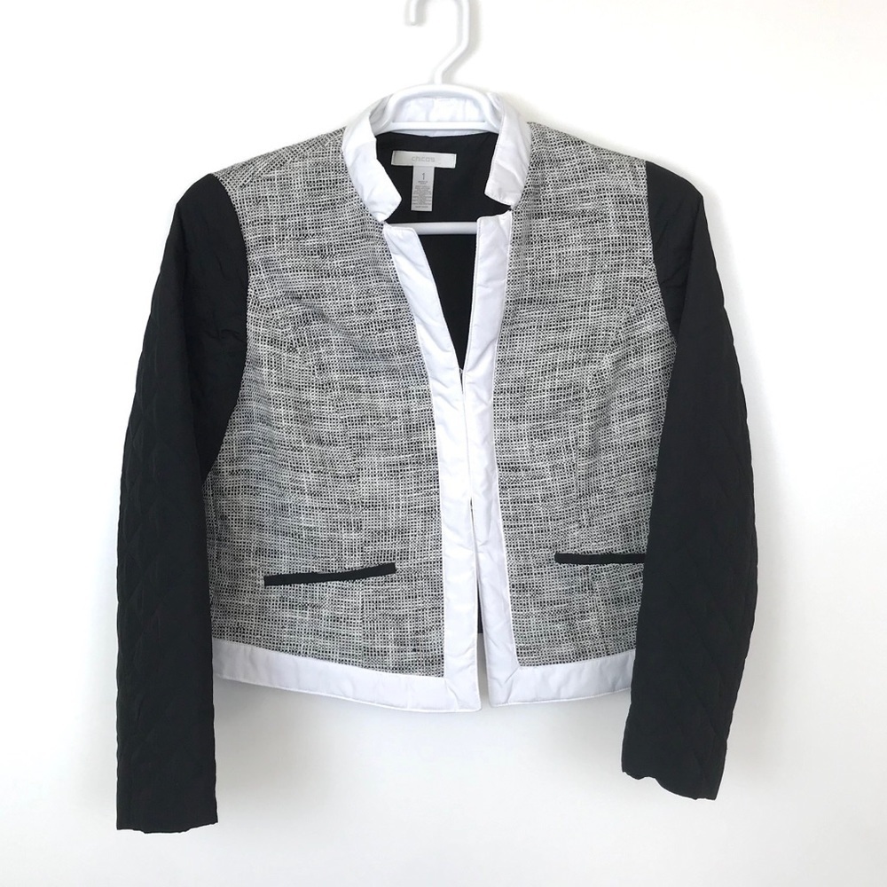 Chicos Black White Trim Tweed Jacket 1 Medium 8